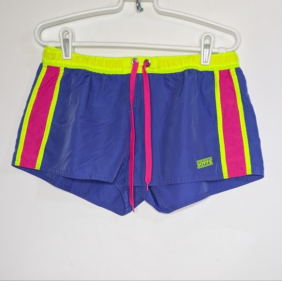 ✨3/$15 Soffe Blue Yellow Pink Shorts L - Picture 1 of 8